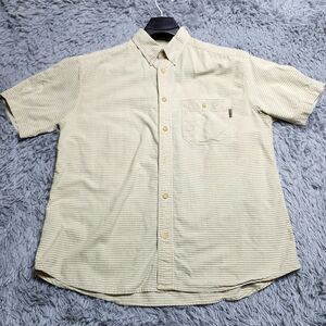 Woolrich Shirt Mens Size Large L Tan Green Check Button Down Up 100% Cotton